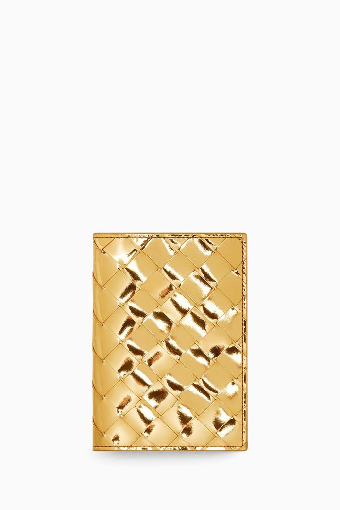 

Passport Case in Metallic Intrecciato Leather, Gold
