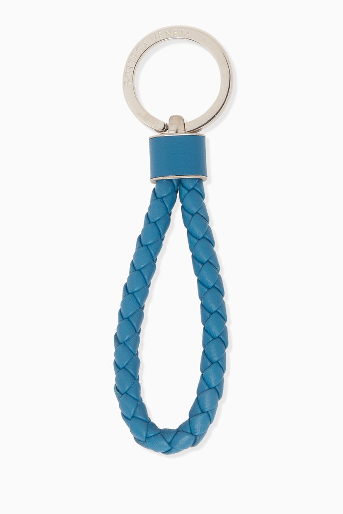 Key Ring in Intreccio Leather, Blue