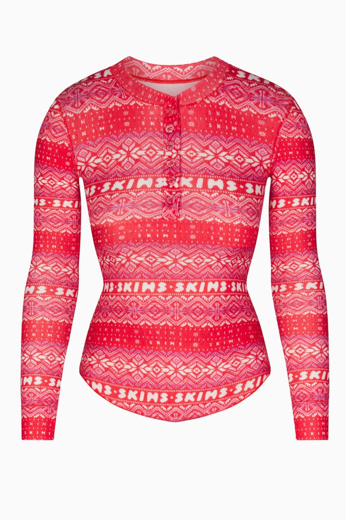 

Plush Pointelle Henley in Stretch Micro Modal, Red