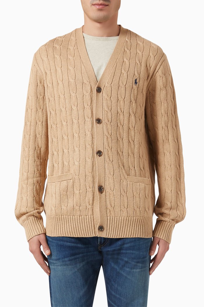 

Embroidered Logo Cardigan in Cotton, Brown