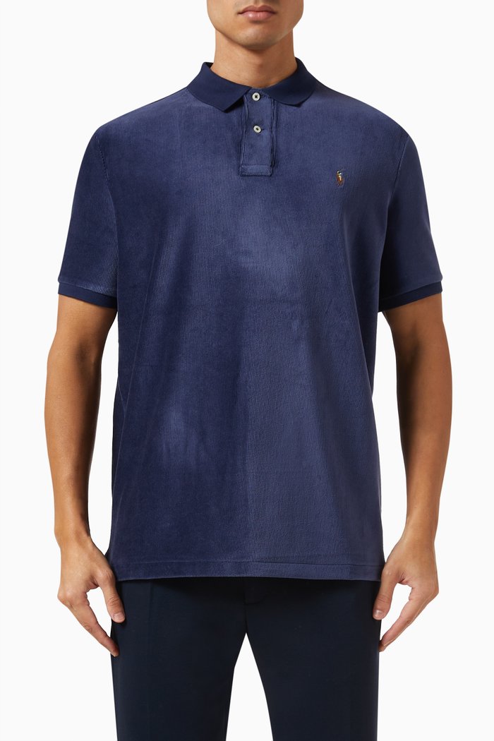 

Logo Polo Shirt in Corduroy Knit, Blue