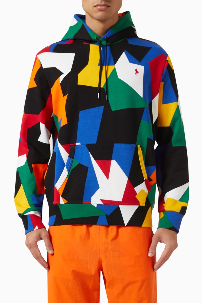 

Abstract-print Logo Hoodie in Cotton Blend Double-knit, Multicolour