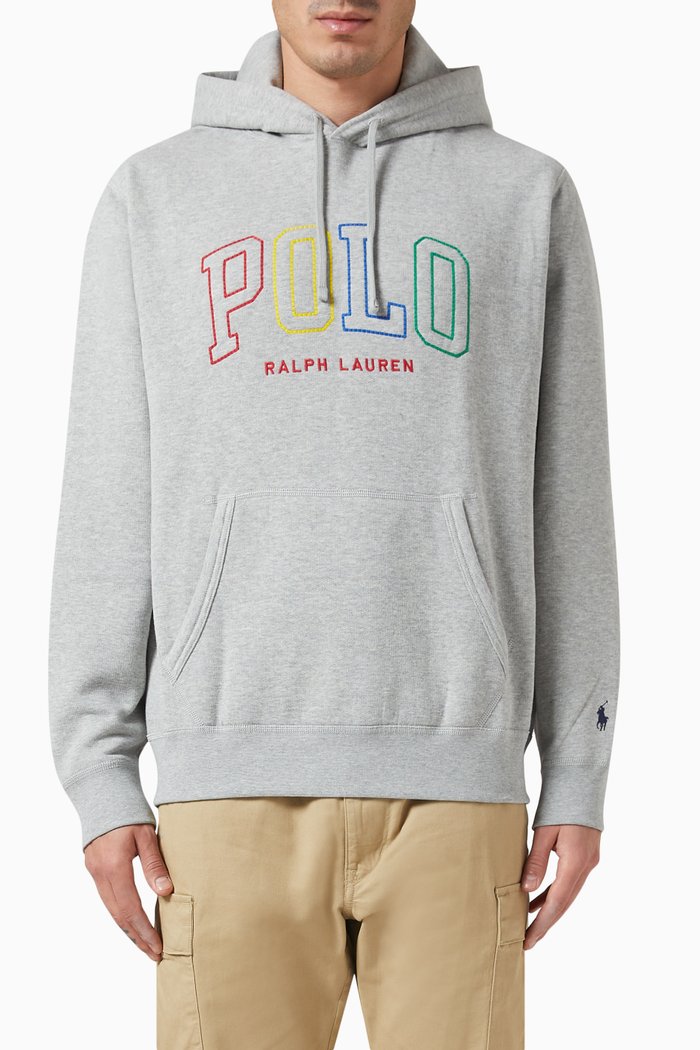 Logo Hoodie in Cotton Blend Fleece, Grey