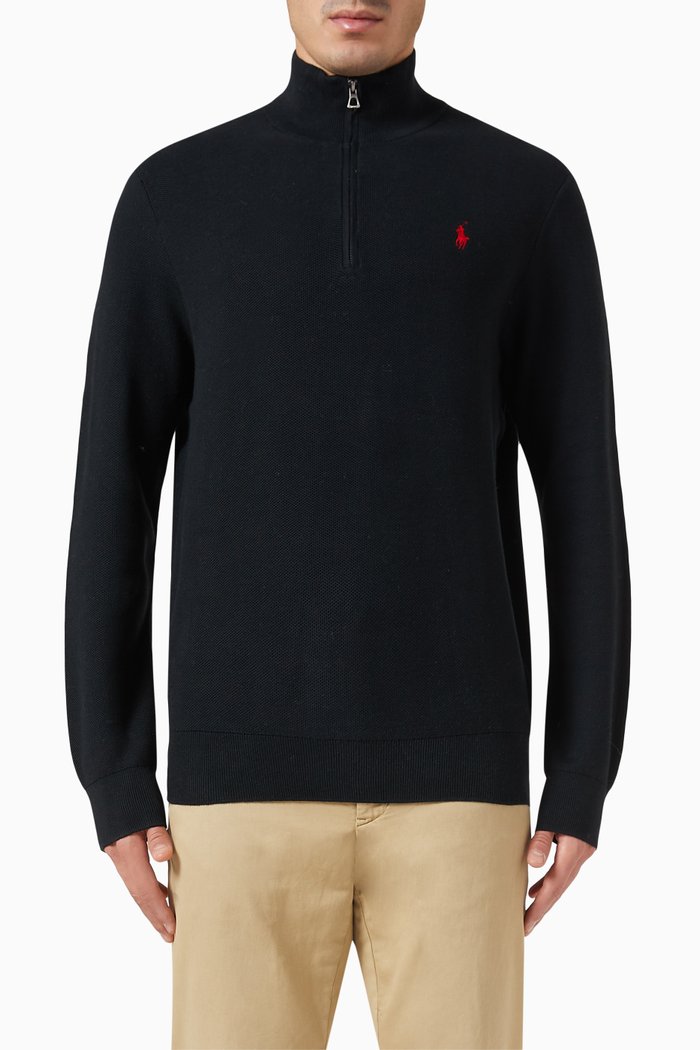 Logo Pullover in Cotton Jersey, Black