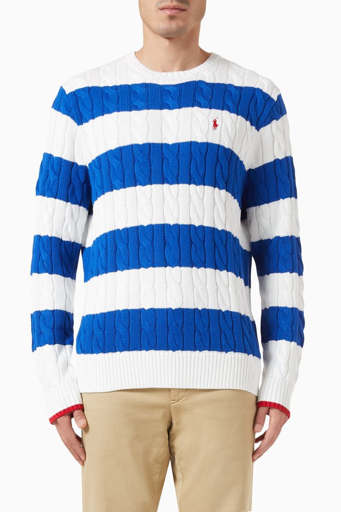 

Striped Sweater in Cotton, White