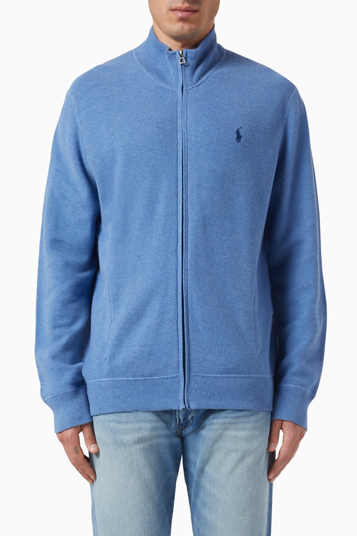 

Full-Zip Sweatshirt in Cotton, Blue