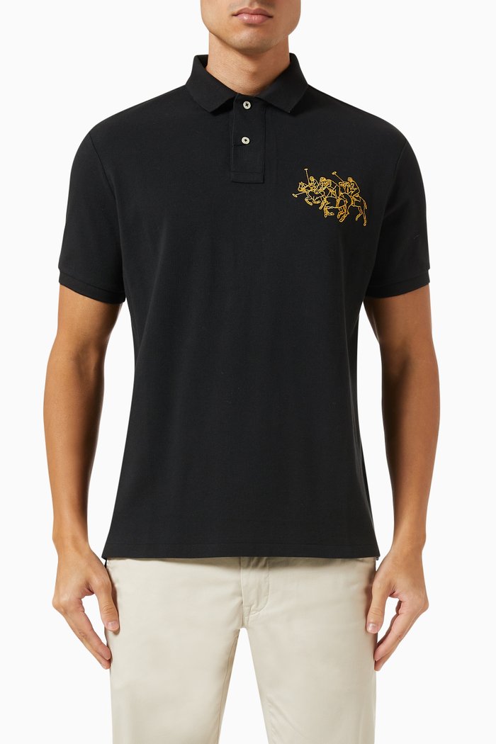 

Lunar New Year Triple-pony Polo Shirt in Cotton, Black