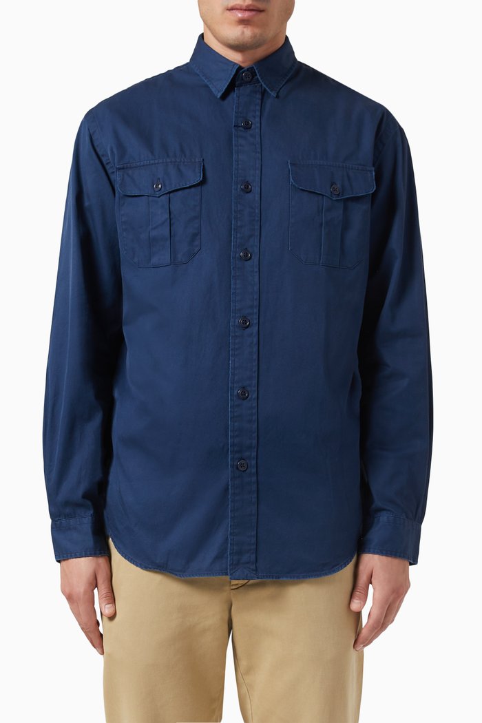 

Classic-collar Shirt in Cotton, Blue