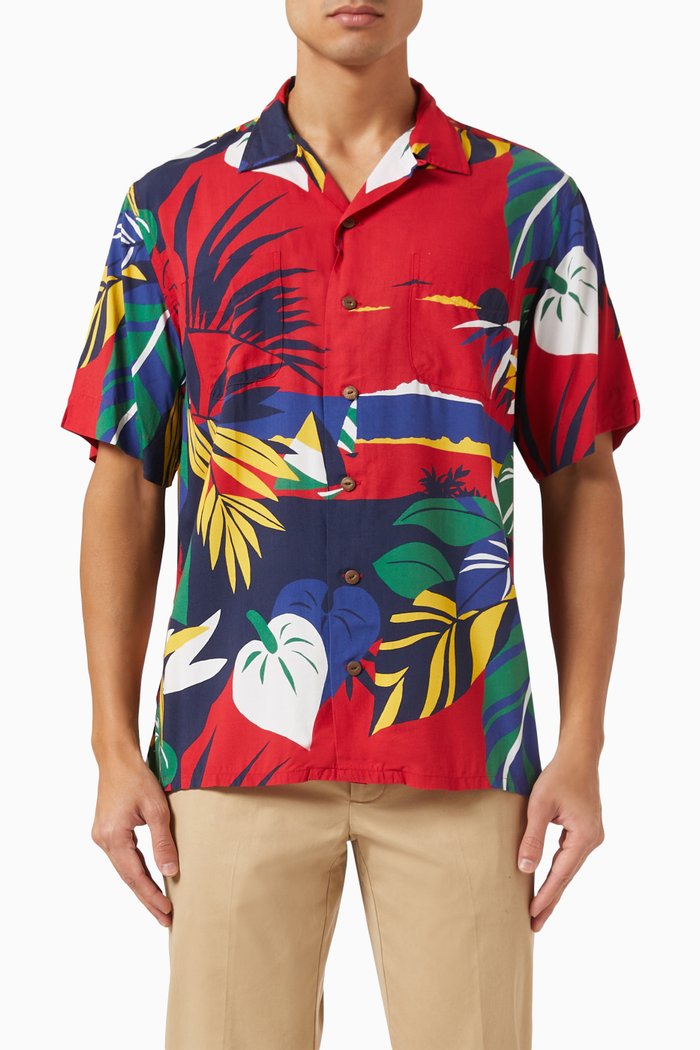 

x Hoffman Fabrics Tropical-print Camp Shirt in Viscose, Multicolour