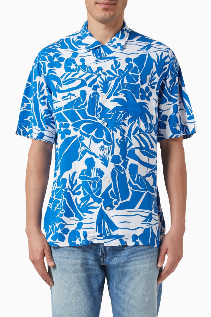 

Graphic-print Buttoned Shirt in Viscose, Blue