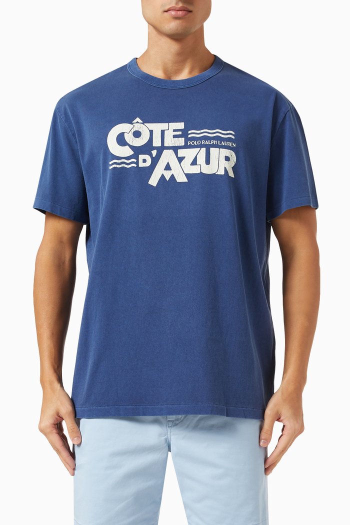 

Graphic Print T-shirt in Cotton Jersey, Blue