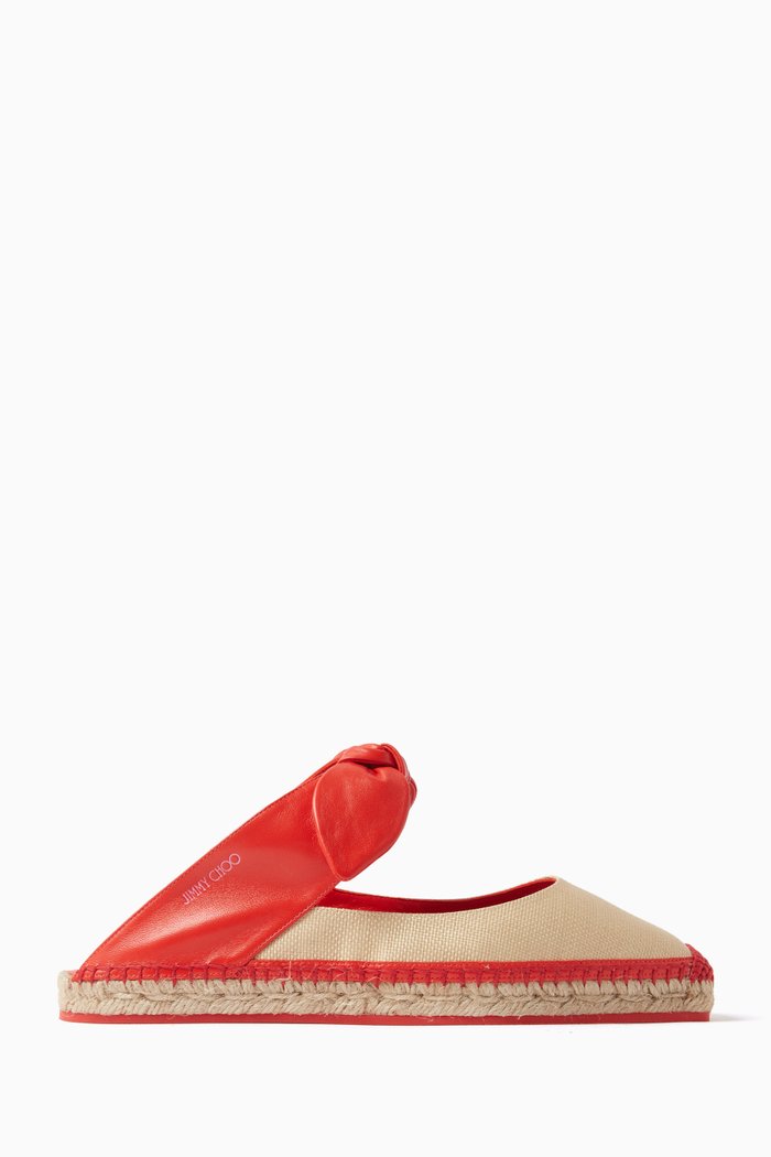 

Reka Flat Espadrilles in Leather & Jute, Red