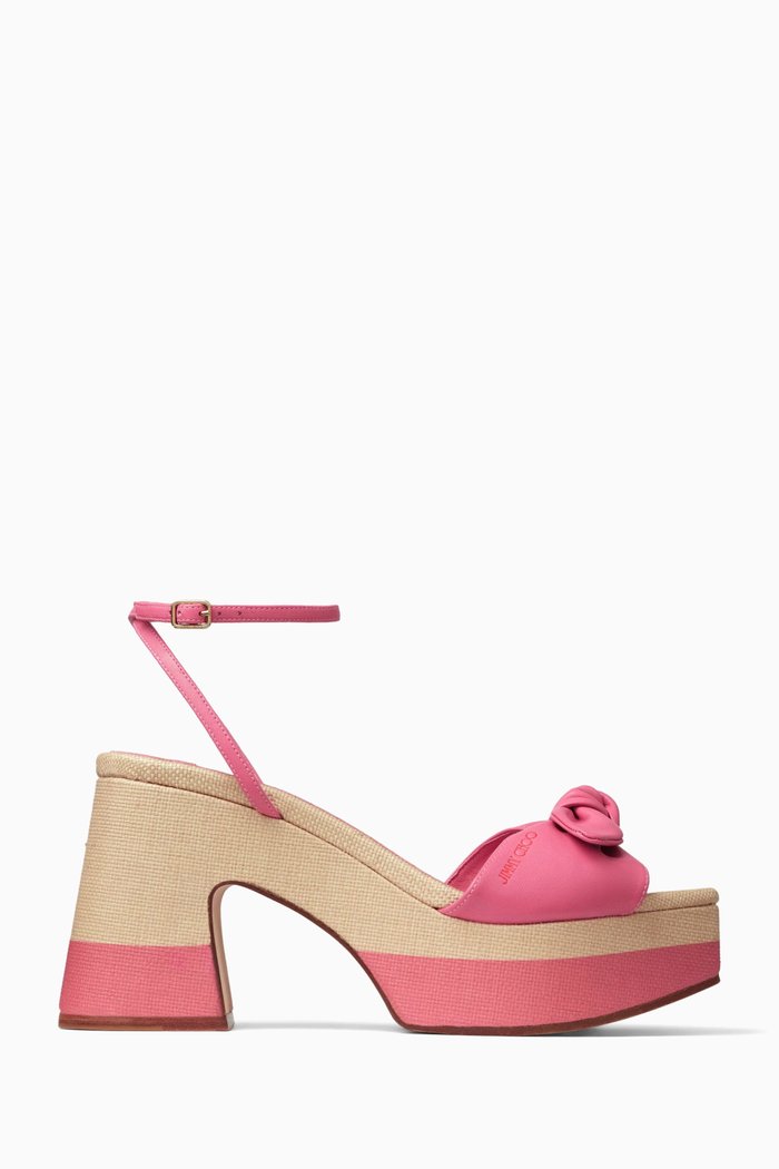 

Ricia 95 Platform Sandals in Raffia, Pink