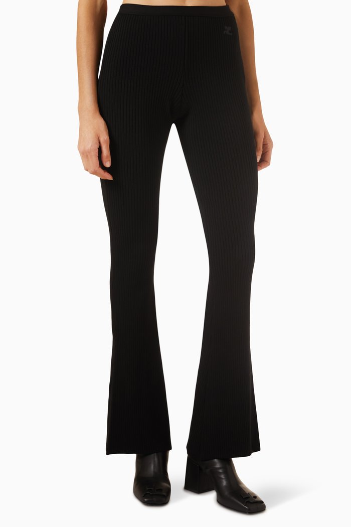 

Flared Pants in Ribbed-knit, Black