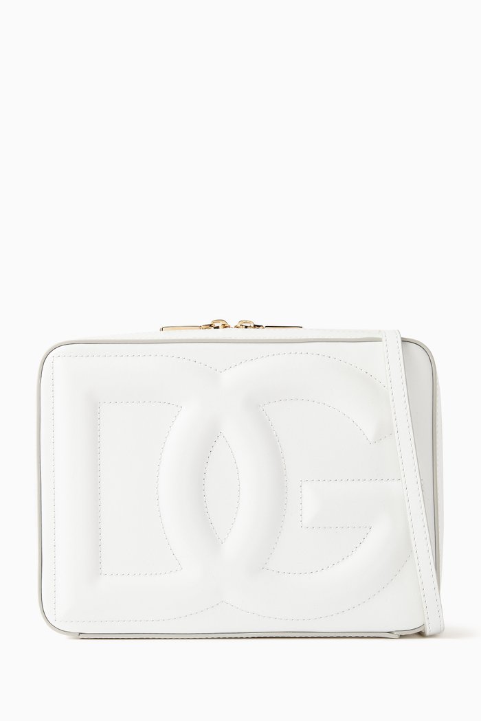 

Medium DG Logo Camera Bag in Calfskin, White