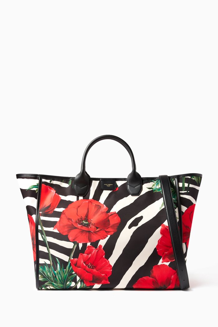 

Large Floral-print Tote Bag in Nylon, Red