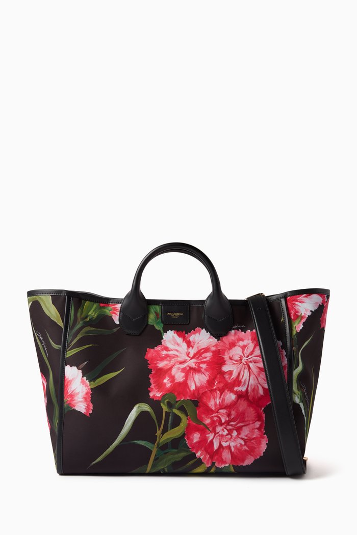 Medium Floral-print Tote Bag in Nylon, Pink
