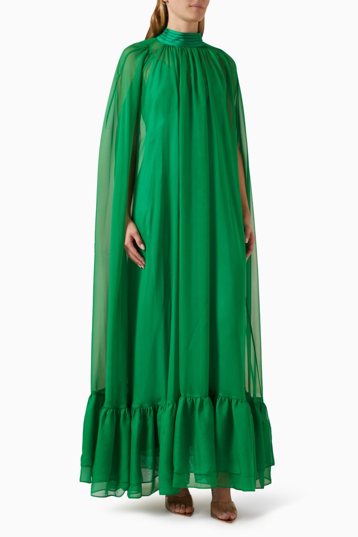 

Lanelle Maxi Cape Dress in Chiffon, Green