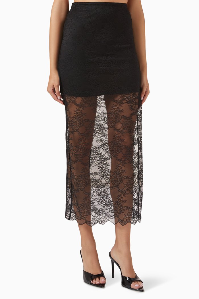 

Iyanna Midi Skirt in Lace, Black