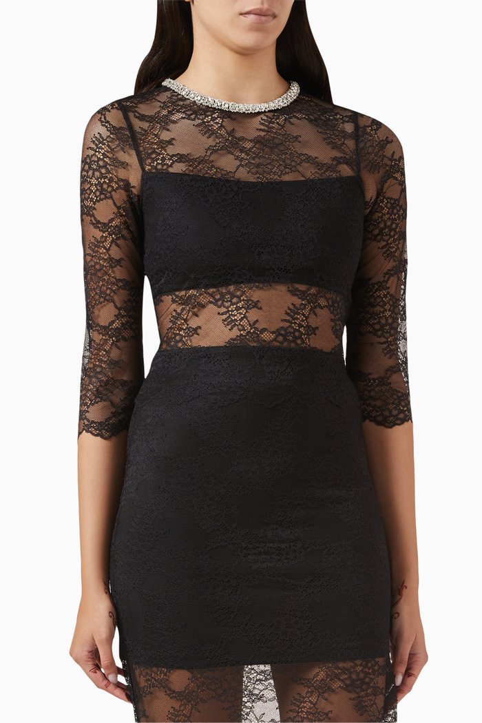 

Vanita Embellished Crop Top in Lace, Black