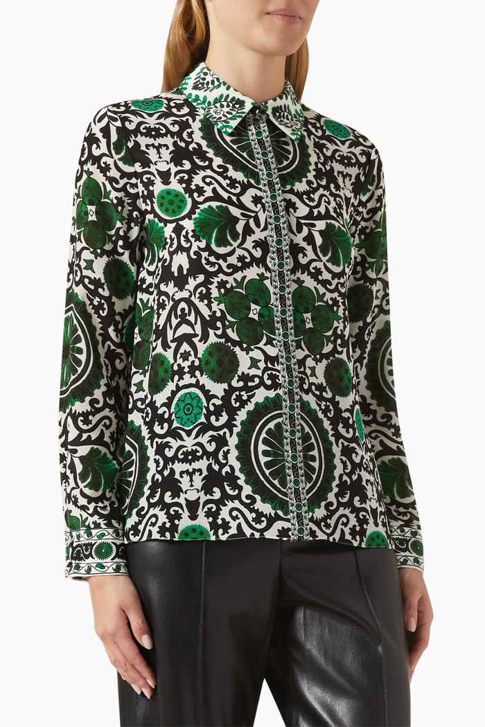 

Willa Printed Top in Silk, Green