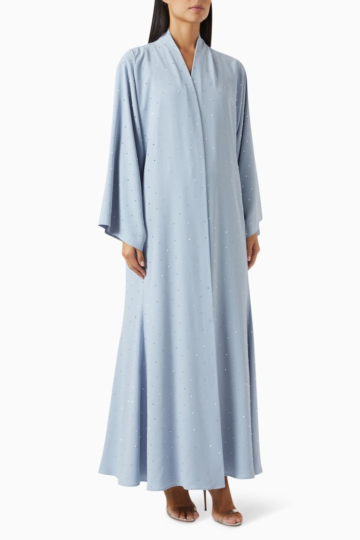 

Glam Crystal Flared Abaya, Blue