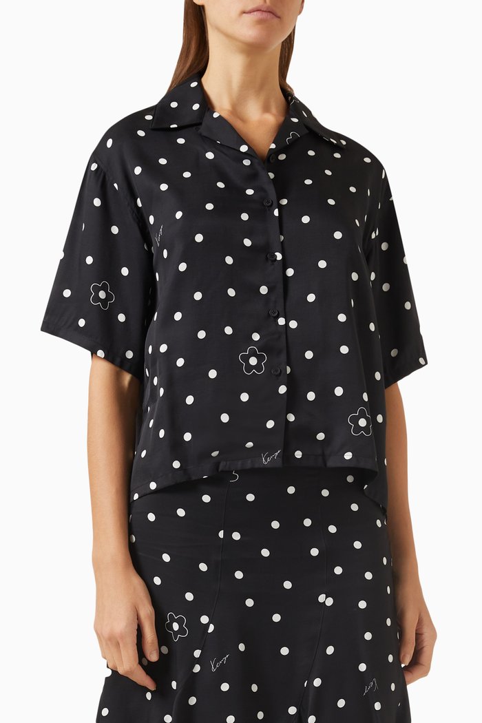 

Flower Spot Crop Hawaiian Shirt in Viscose, Black