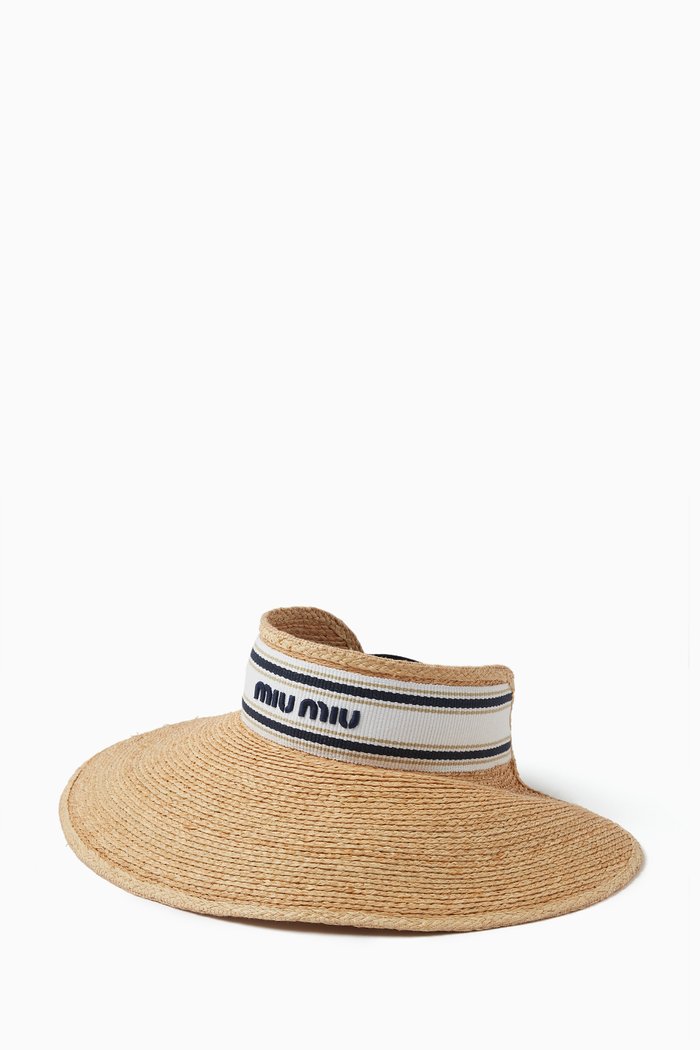 

Ribbon Logo Visor Hat in Raffia, Neutral