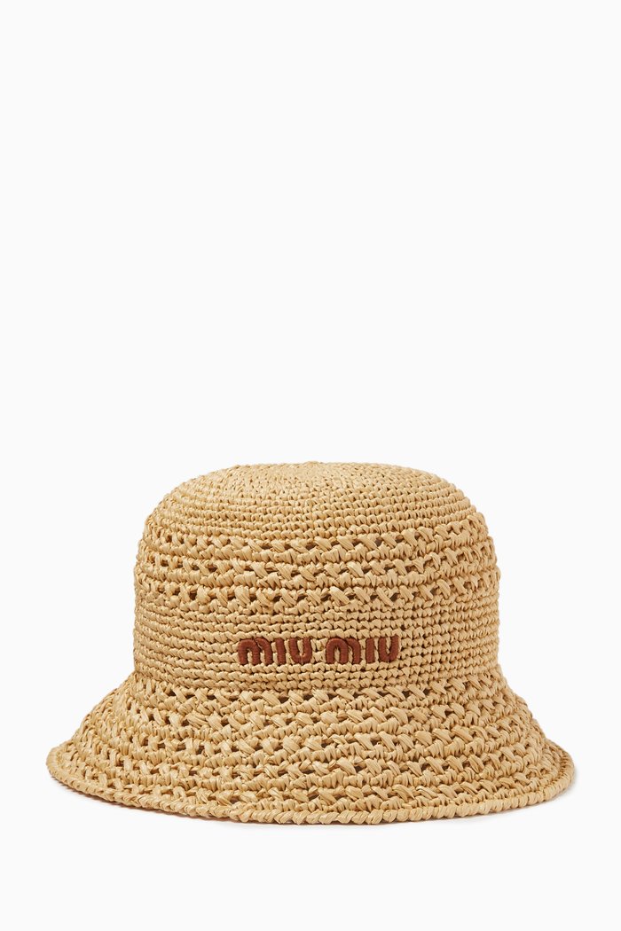 

Logo-embroidered Bucket Hat in Raffia, Neutral