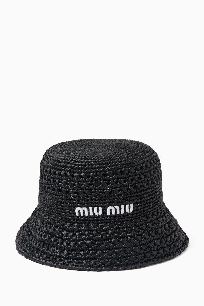 

Logo-embroidered Bucket Hat in Raffia, Black