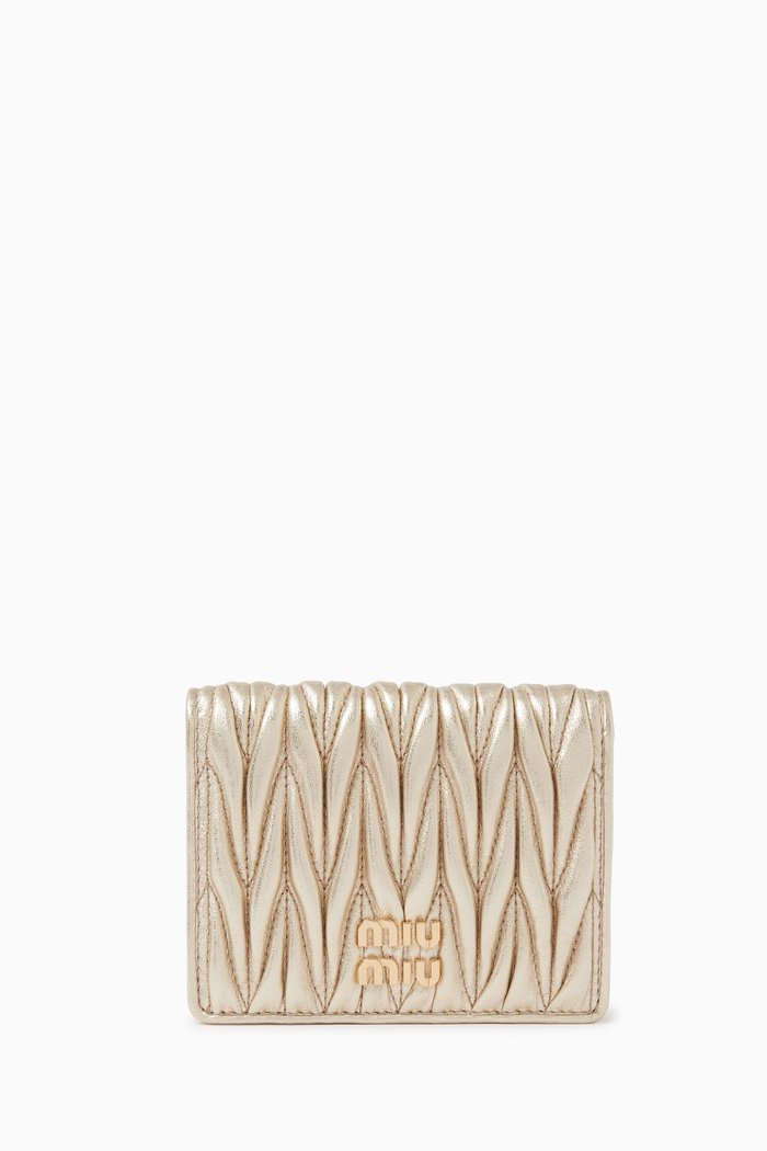 

Small Flap Wallet in Matelassé Nappa Leather, Gold
