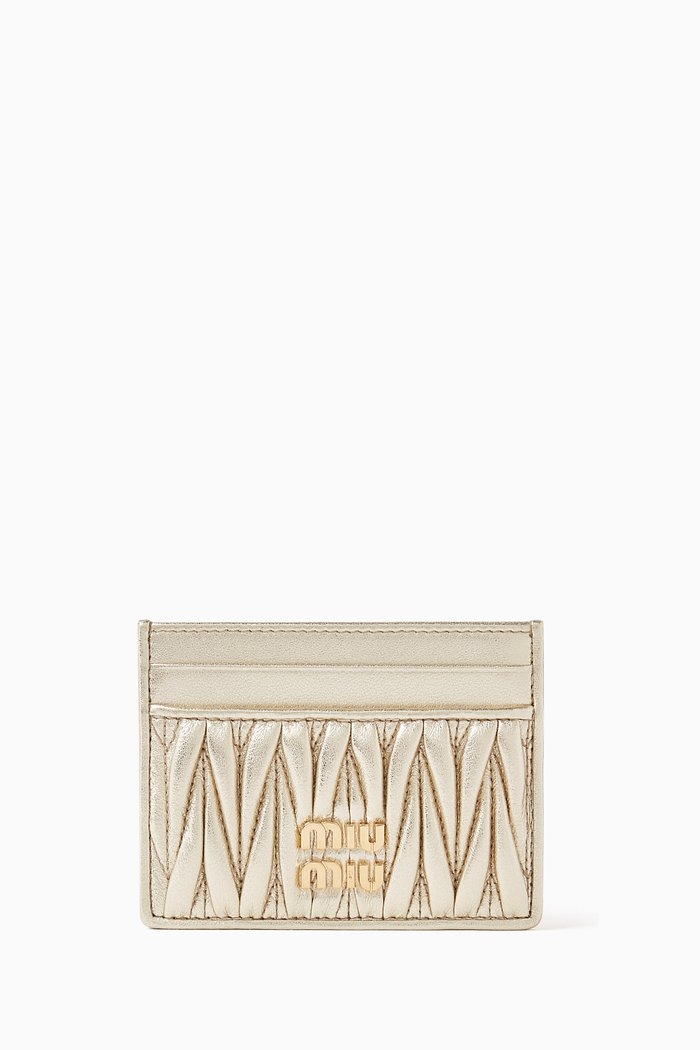 

Matelasse Card Holder in Nappa Leather, Gold