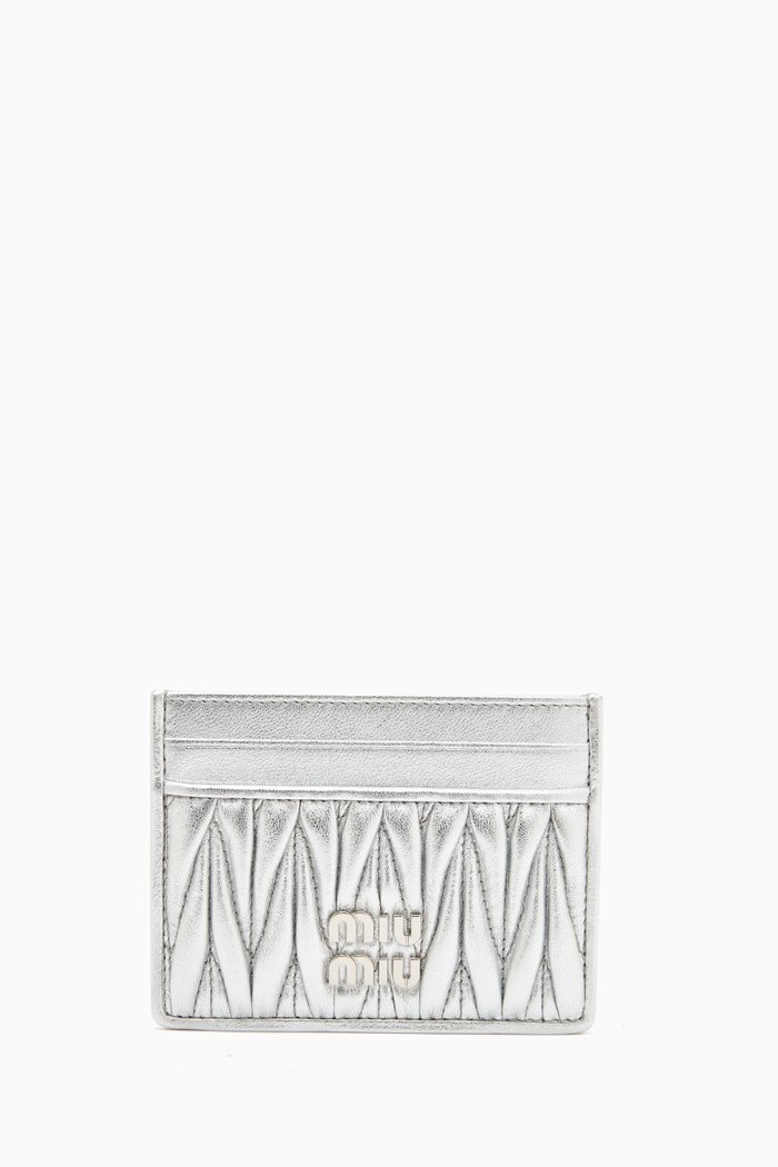 

Matelasse Card Holder in Nappa Leather, Silver