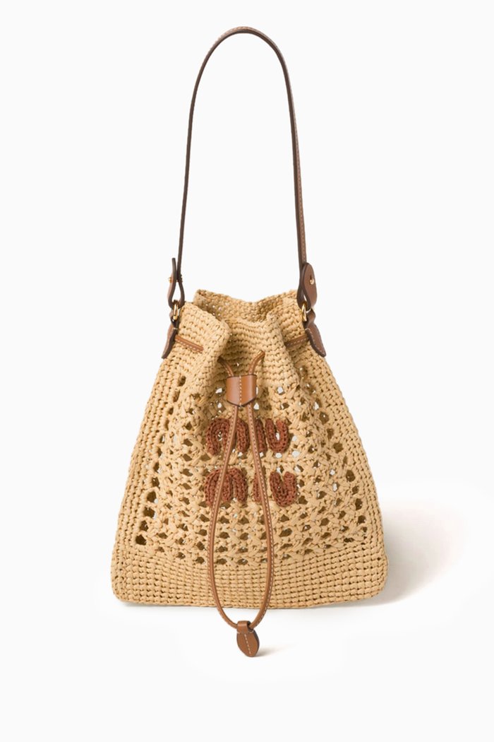 

Mini Bucket Bag in Raffia-effect Yarn, Neutral