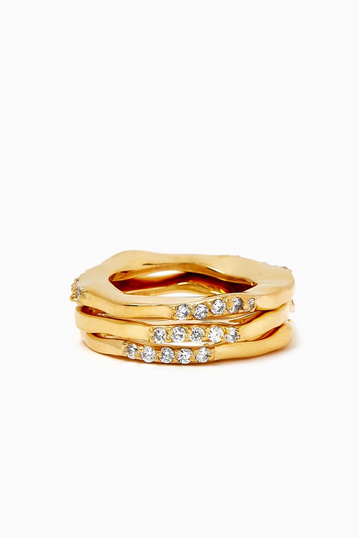 

Wave Rings in 18kt Gold-plated Brass, Set of 3