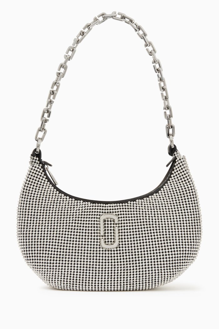 

The Rhinestone Small Curve Shoulder Bag in Mesh, Silver