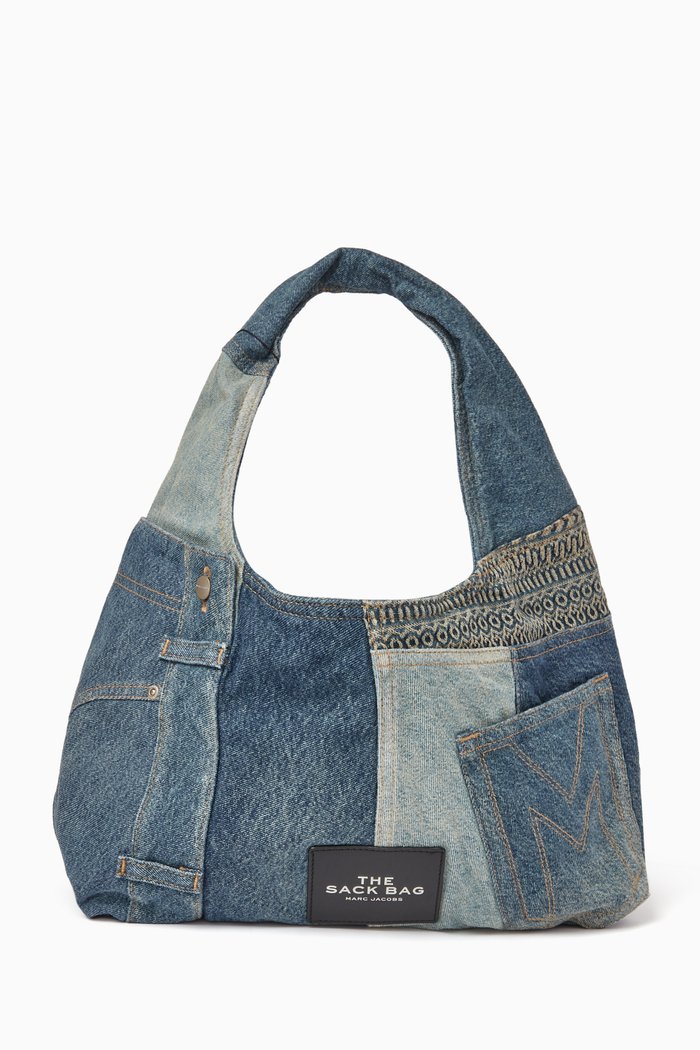 

The Sack Shoulder Bag in Deconstructed Denim, Blue