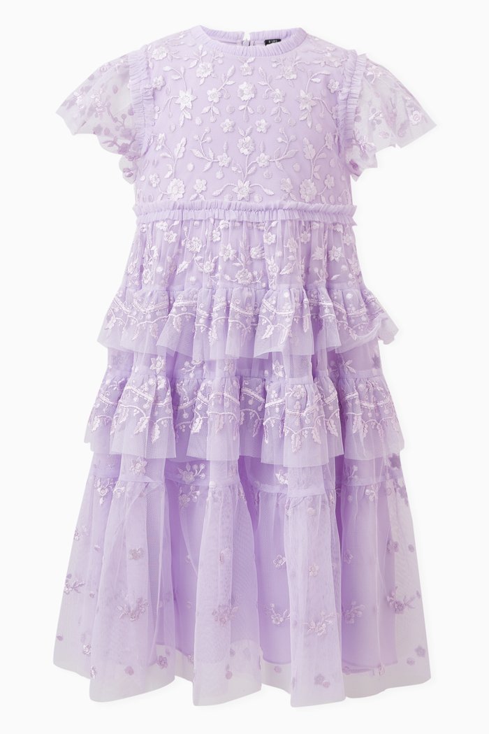 Angelica Lace Dress in Tulle, Purple