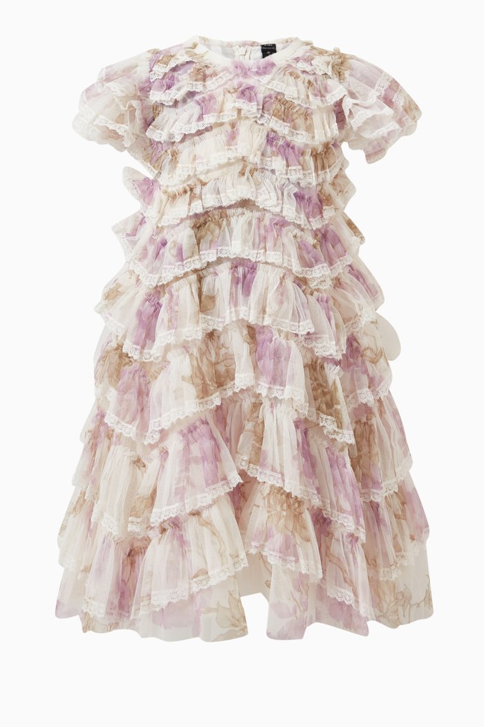 

Wisteria Ruffle Lace Dress in Recycled Tulle, Pink
