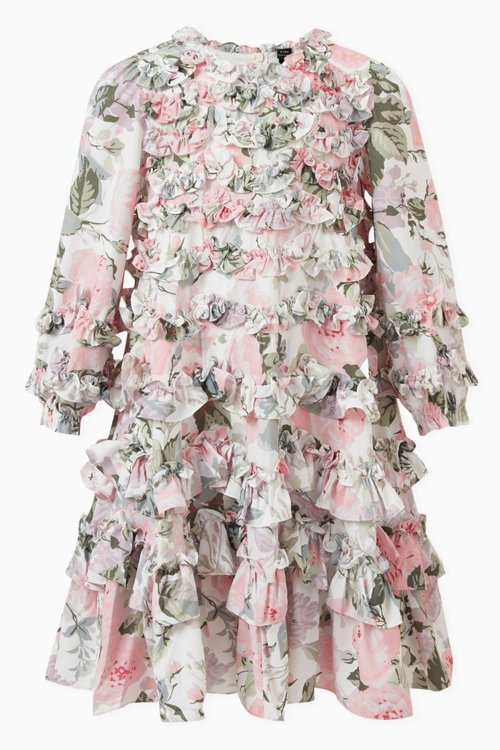

Rose Powder Ruffled Dress in Crepe, Pink