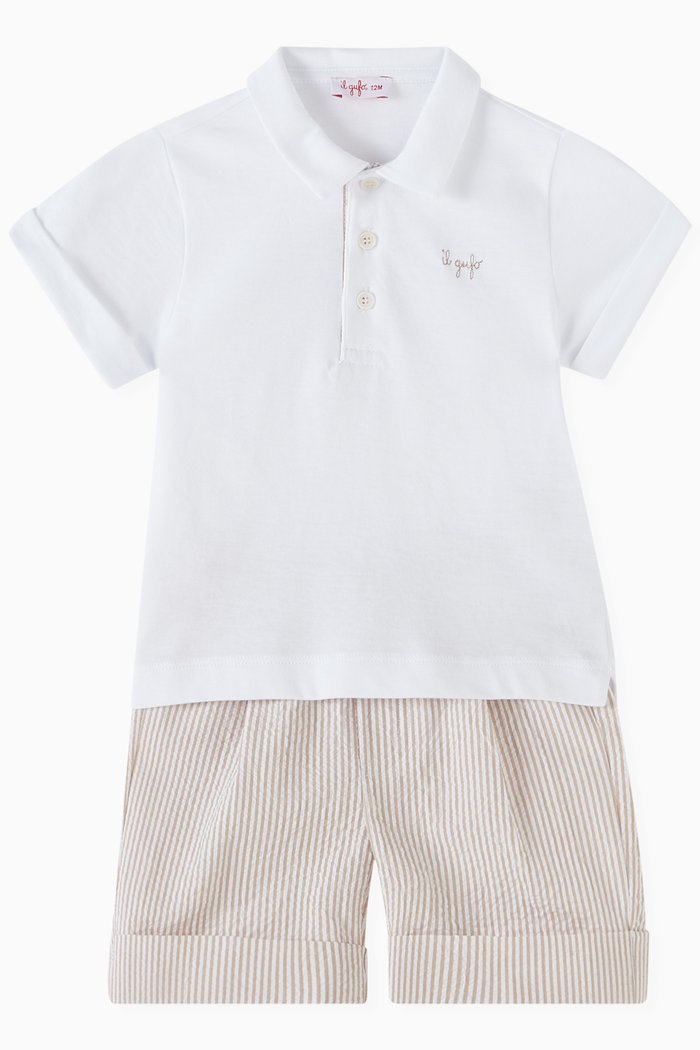 

Polo Shirt & Bermuda Shorts Set in Cotton Jersey & Seersucker, Neutral