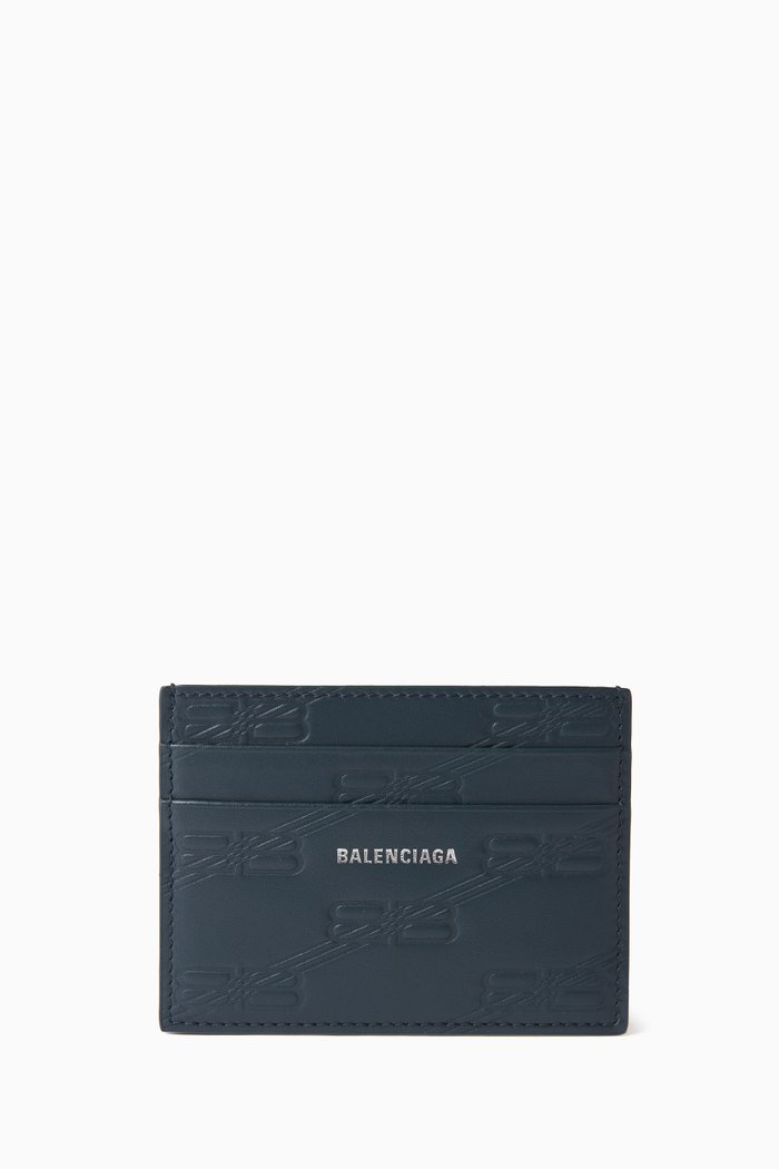 

Monogram-embossed Card Case in Calf Leather, Blue