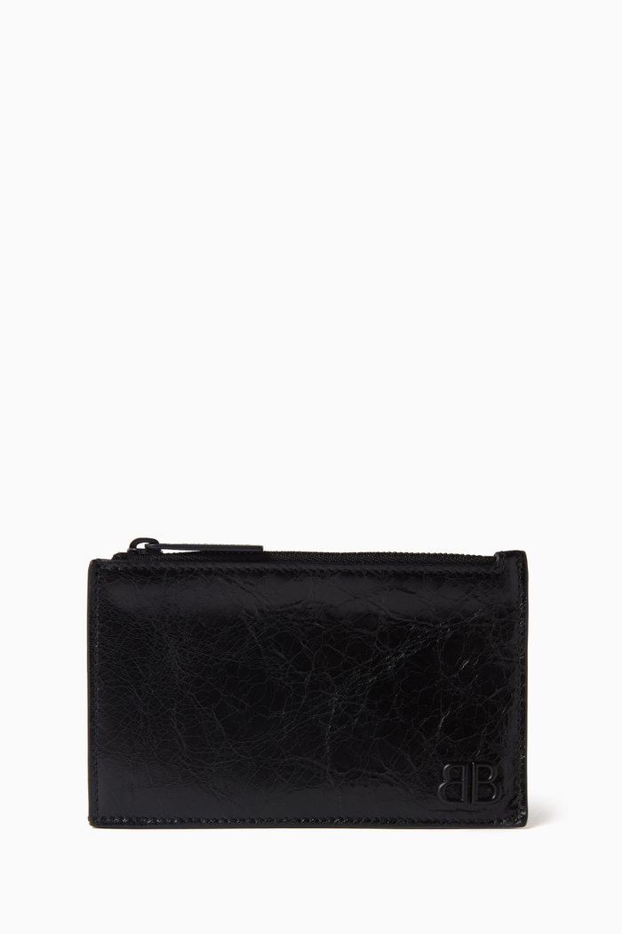 

Monaco Long Card Holder in Arena Lambskin, Black