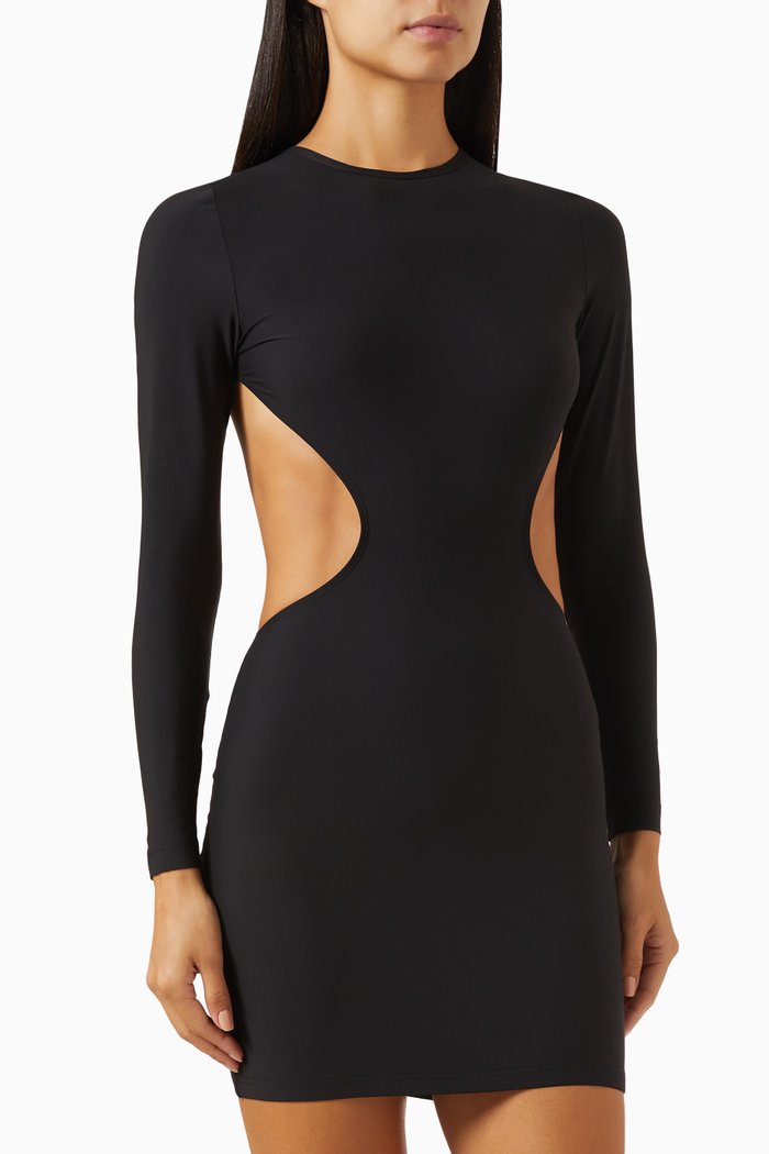 

Cut-out Mini Dress in Jersey, Black