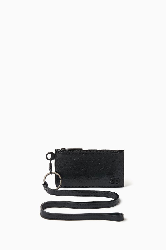 Monaco Card Case on Keychain in Arena Lambskin, Black