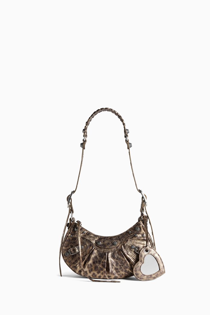 

XS Le Cagole Shoulder Bag in Metallic Arena Lambskin, Brown