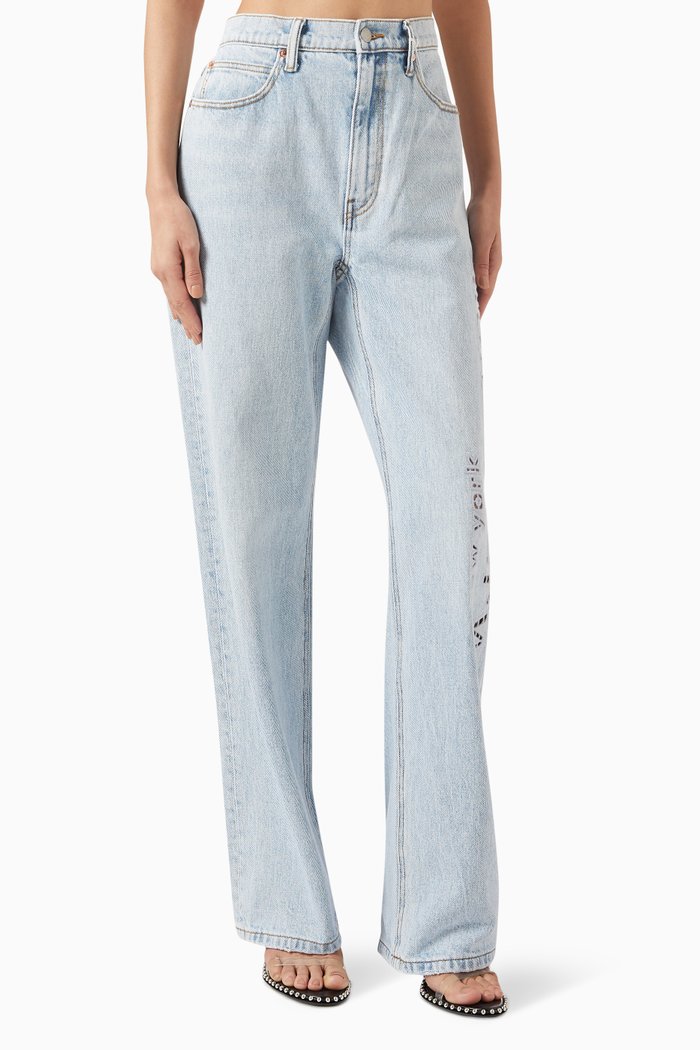 

EZ Logo Cut-out Jeans in Denim, Blue