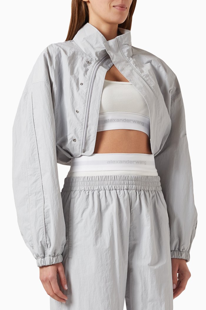 

Bolero Track Jacket with Bra Top in Nylon, Grey