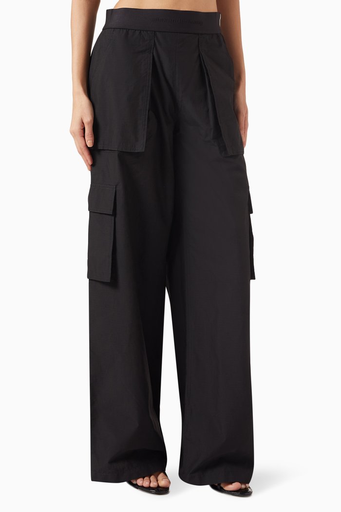 Logo Waistband Rave Cargo Pants in Cotton-nylon, Black