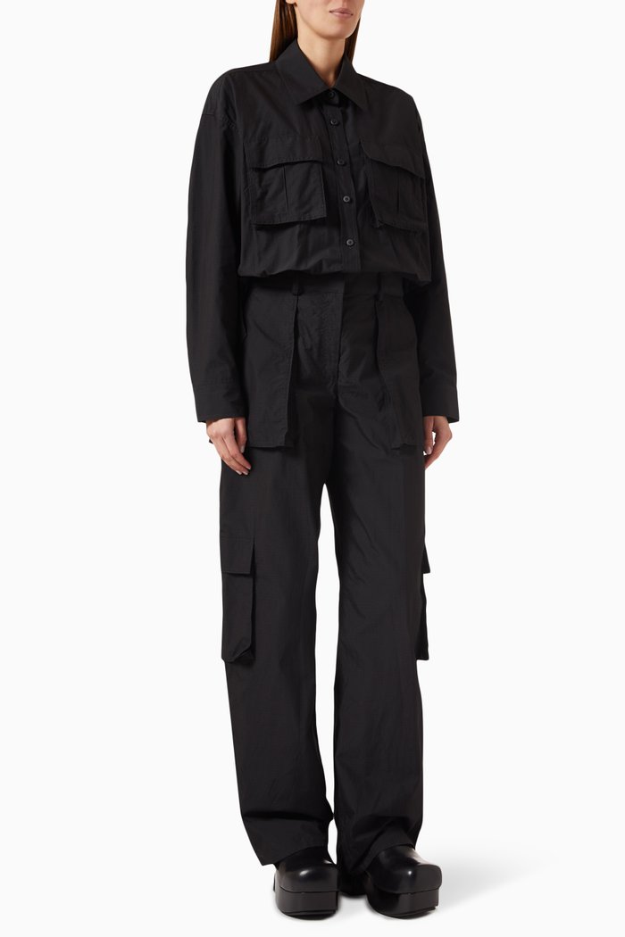 

Buttoned-up Cargo Jumpsuit in Cotton-nylon, Black